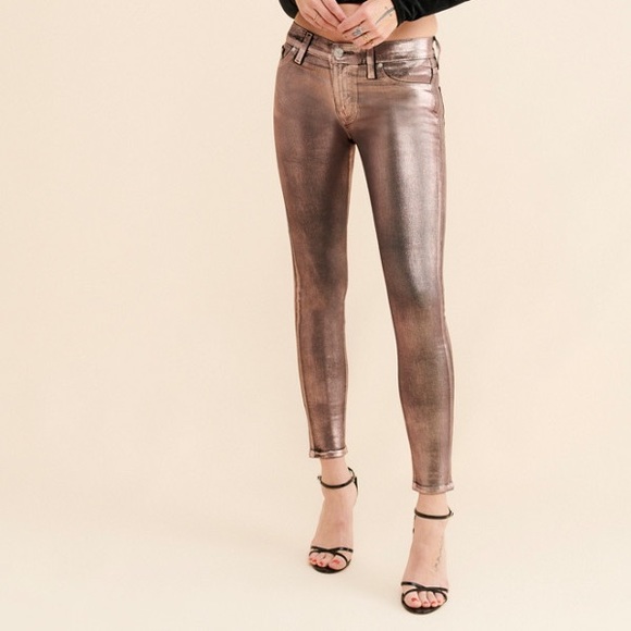 💖HUDSON METALLIC COATED NICO SKINNY JEANS ROSE GOLD 33💖 - Picture 9 of 11